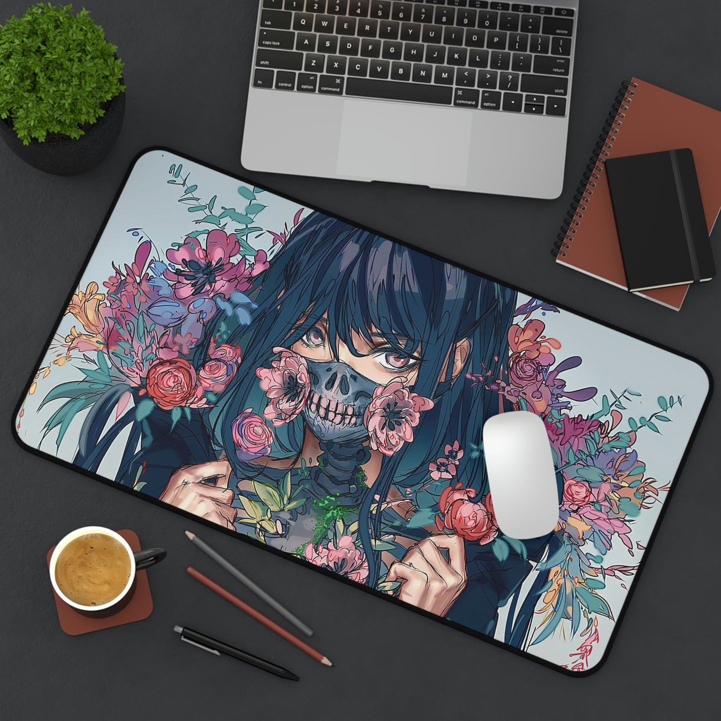 Girl Mask Flower Anime Mouse Pad